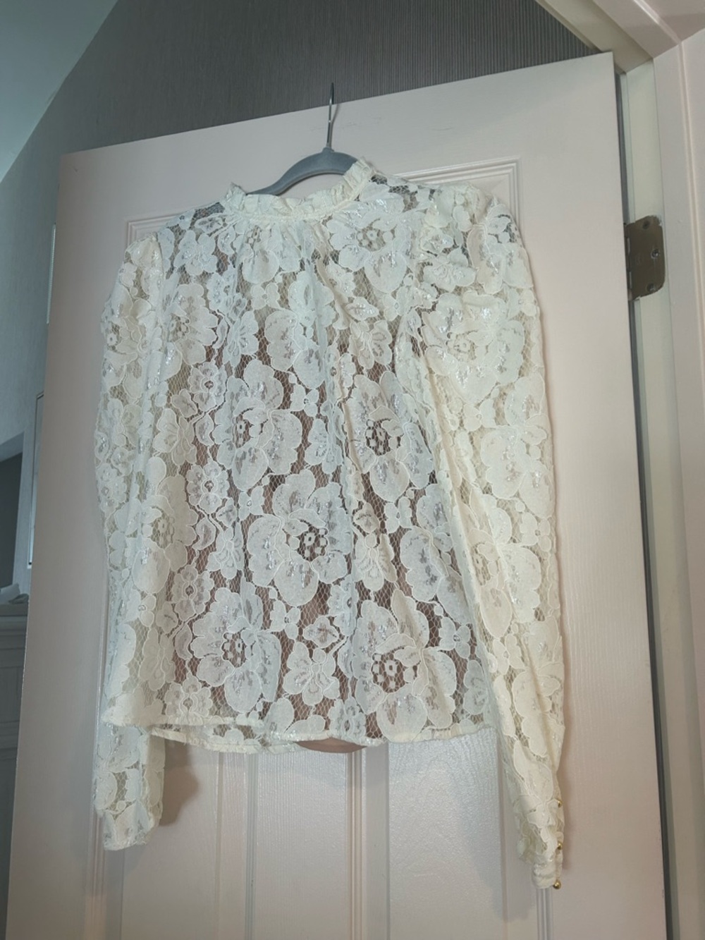 Wayf Ivory Floral Lace Long-Sleeve Top With Nude Cami